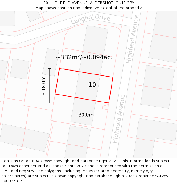 10, HIGHFIELD AVENUE, ALDERSHOT, GU11 3BY: Plot and title map