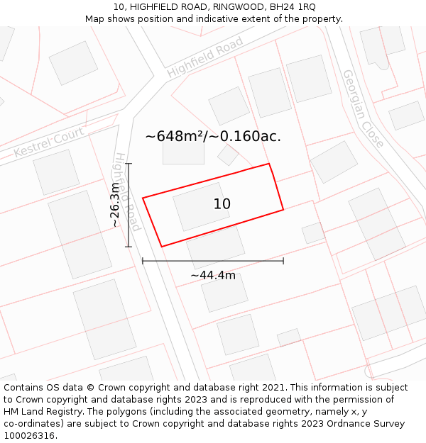 10, HIGHFIELD ROAD, RINGWOOD, BH24 1RQ: Plot and title map