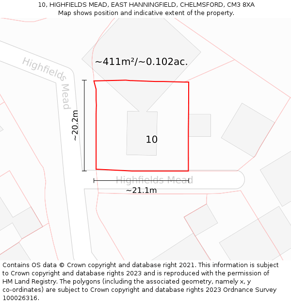 10, HIGHFIELDS MEAD, EAST HANNINGFIELD, CHELMSFORD, CM3 8XA: Plot and title map