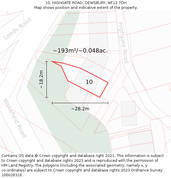 10, HIGHGATE ROAD, DEWSBURY, WF12 7DH: Plot and title map