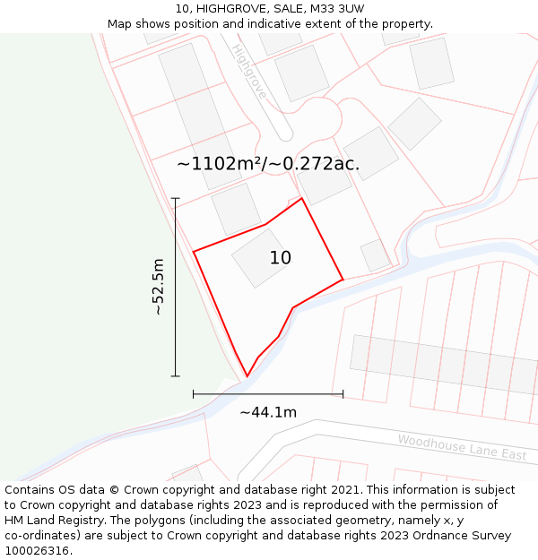 10, HIGHGROVE, SALE, M33 3UW: Plot and title map