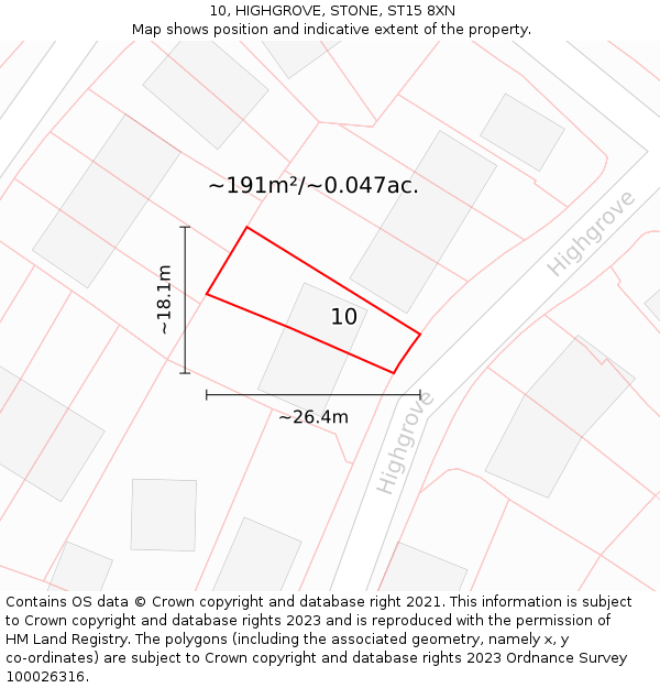 10, HIGHGROVE, STONE, ST15 8XN: Plot and title map