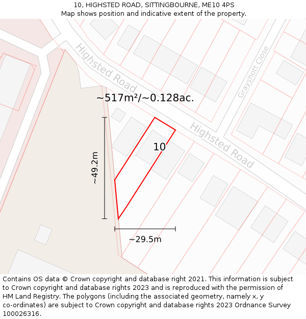 10, HIGHSTED ROAD, SITTINGBOURNE, ME10 4PS: Plot and title map