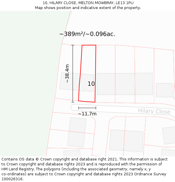 10, HILARY CLOSE, MELTON MOWBRAY, LE13 1PU: Plot and title map