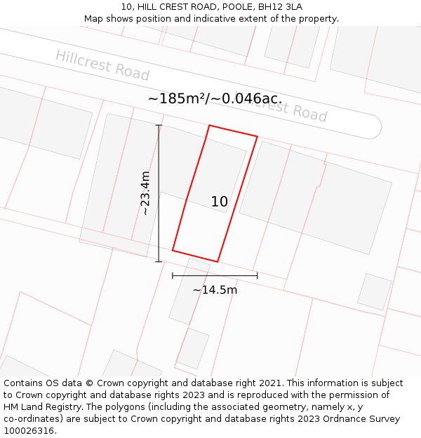 10, HILL CREST ROAD, POOLE, BH12 3LA: Plot and title map