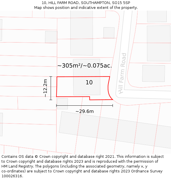 10, HILL FARM ROAD, SOUTHAMPTON, SO15 5SP: Plot and title map