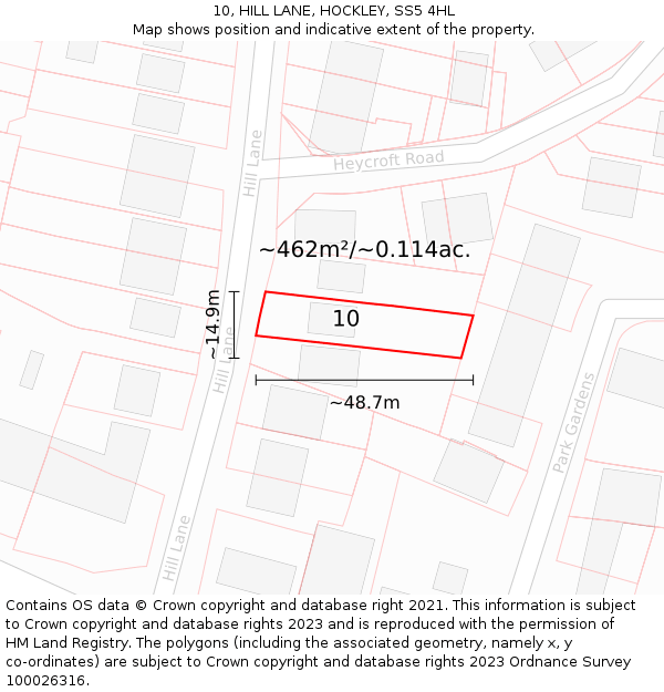 10, HILL LANE, HOCKLEY, SS5 4HL: Plot and title map