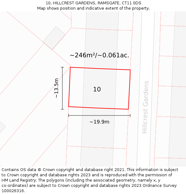 10, HILLCREST GARDENS, RAMSGATE, CT11 0DS: Plot and title map