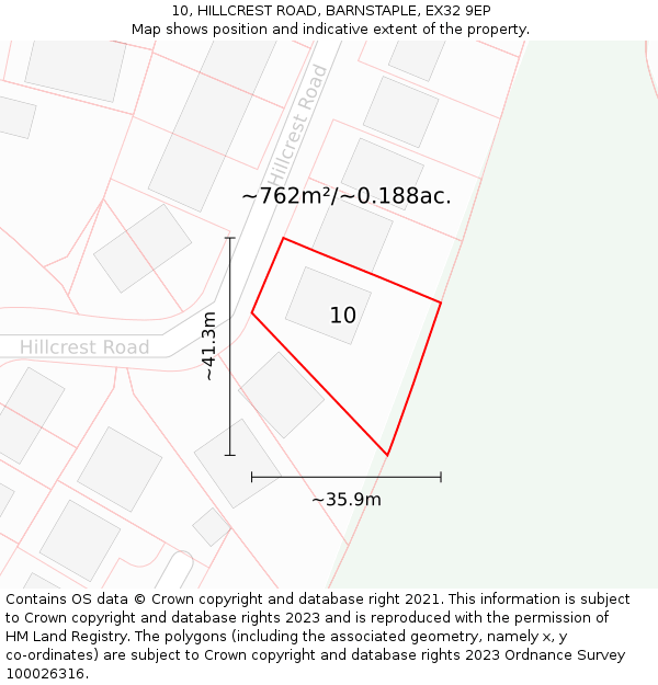 10, HILLCREST ROAD, BARNSTAPLE, EX32 9EP: Plot and title map