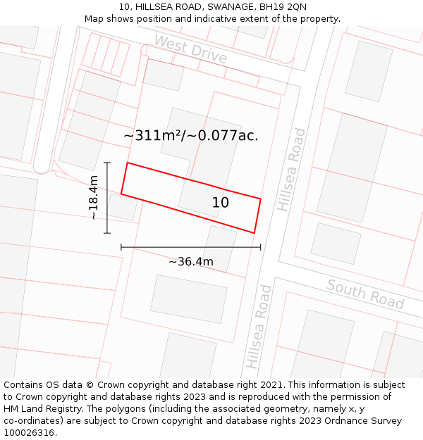 10, HILLSEA ROAD, SWANAGE, BH19 2QN: Plot and title map