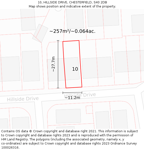 10, HILLSIDE DRIVE, CHESTERFIELD, S40 2DB: Plot and title map