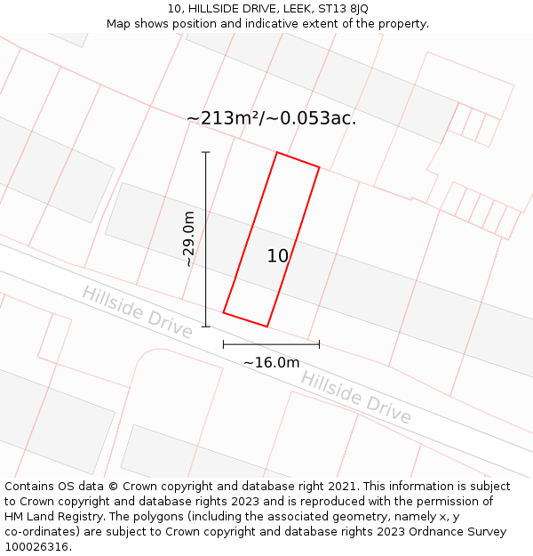 10, HILLSIDE DRIVE, LEEK, ST13 8JQ: Plot and title map