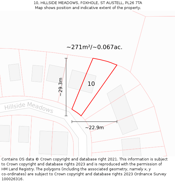 10, HILLSIDE MEADOWS, FOXHOLE, ST AUSTELL, PL26 7TA: Plot and title map