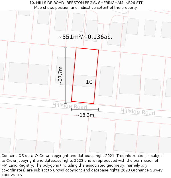 10, HILLSIDE ROAD, BEESTON REGIS, SHERINGHAM, NR26 8TT: Plot and title map