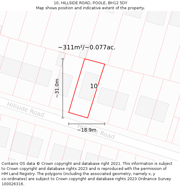10, HILLSIDE ROAD, POOLE, BH12 5DY: Plot and title map