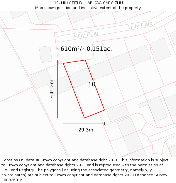 10, HILLY FIELD, HARLOW, CM18 7HU: Plot and title map