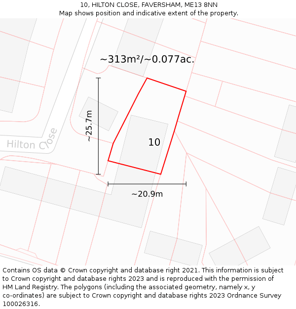 10, HILTON CLOSE, FAVERSHAM, ME13 8NN: Plot and title map