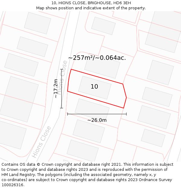 10, HIONS CLOSE, BRIGHOUSE, HD6 3EH: Plot and title map