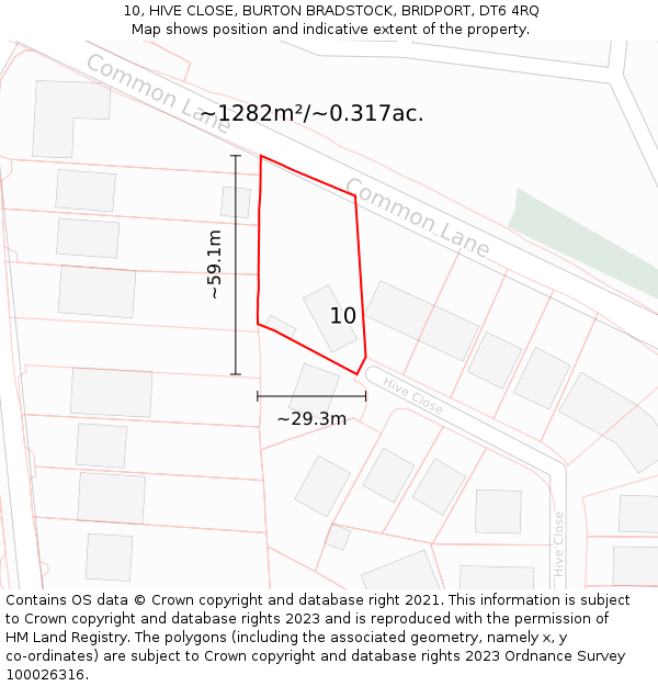 10, HIVE CLOSE, BURTON BRADSTOCK, BRIDPORT, DT6 4RQ: Plot and title map