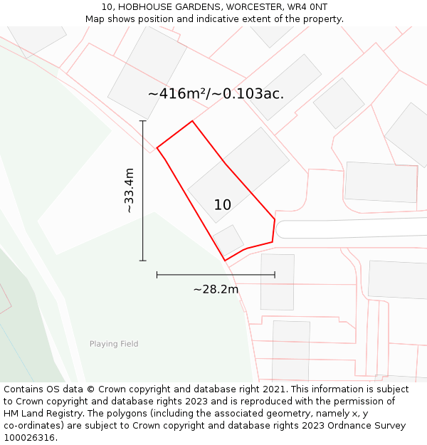 10, HOBHOUSE GARDENS, WORCESTER, WR4 0NT: Plot and title map