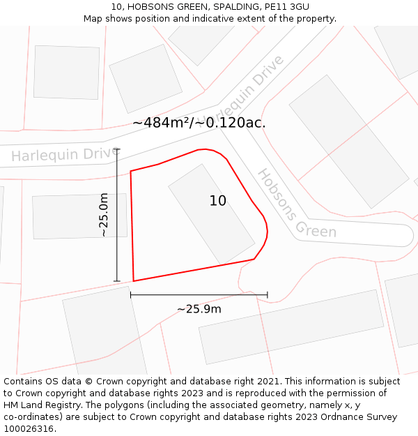 10, HOBSONS GREEN, SPALDING, PE11 3GU: Plot and title map