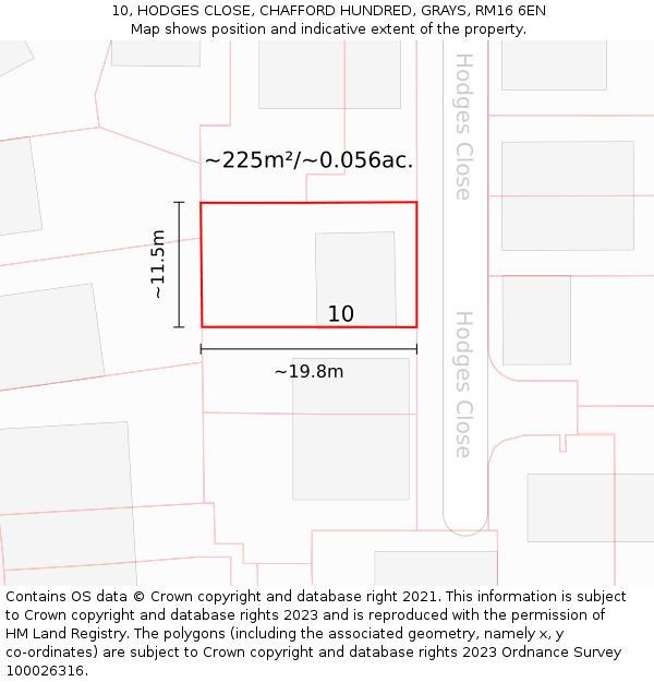 10, HODGES CLOSE, CHAFFORD HUNDRED, GRAYS, RM16 6EN: Plot and title map