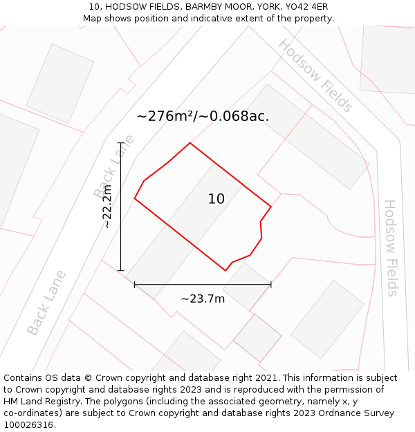 10, HODSOW FIELDS, BARMBY MOOR, YORK, YO42 4ER: Plot and title map