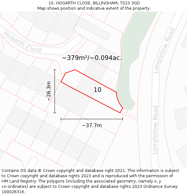10, HOGARTH CLOSE, BILLINGHAM, TS23 3GD: Plot and title map