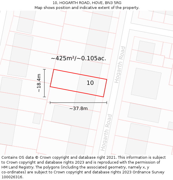 10, HOGARTH ROAD, HOVE, BN3 5RG: Plot and title map
