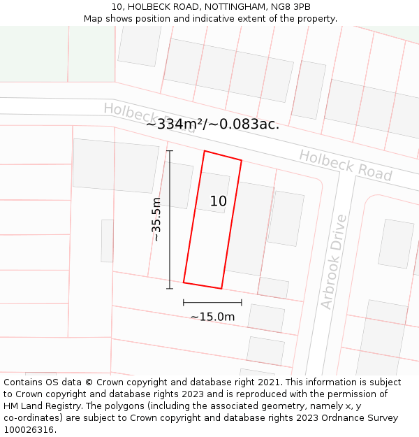 10, HOLBECK ROAD, NOTTINGHAM, NG8 3PB: Plot and title map