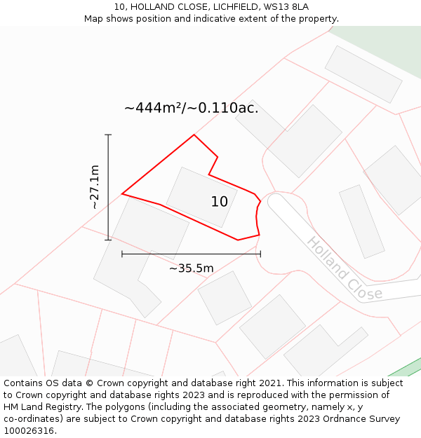 10, HOLLAND CLOSE, LICHFIELD, WS13 8LA: Plot and title map