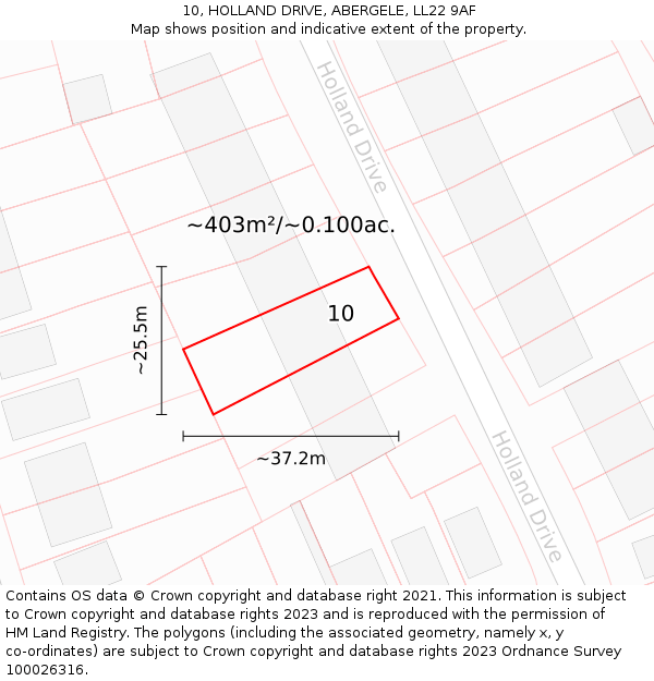 10, HOLLAND DRIVE, ABERGELE, LL22 9AF: Plot and title map