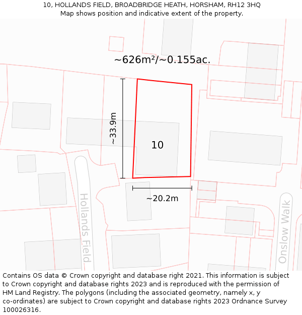 10, HOLLANDS FIELD, BROADBRIDGE HEATH, HORSHAM, RH12 3HQ: Plot and title map