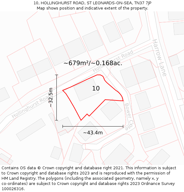 10, HOLLINGHURST ROAD, ST LEONARDS-ON-SEA, TN37 7JP: Plot and title map