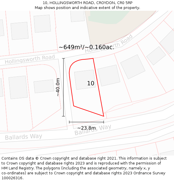 10, HOLLINGSWORTH ROAD, CROYDON, CR0 5RP: Plot and title map