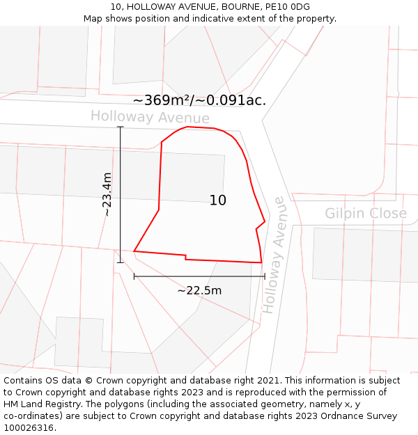 10, HOLLOWAY AVENUE, BOURNE, PE10 0DG: Plot and title map