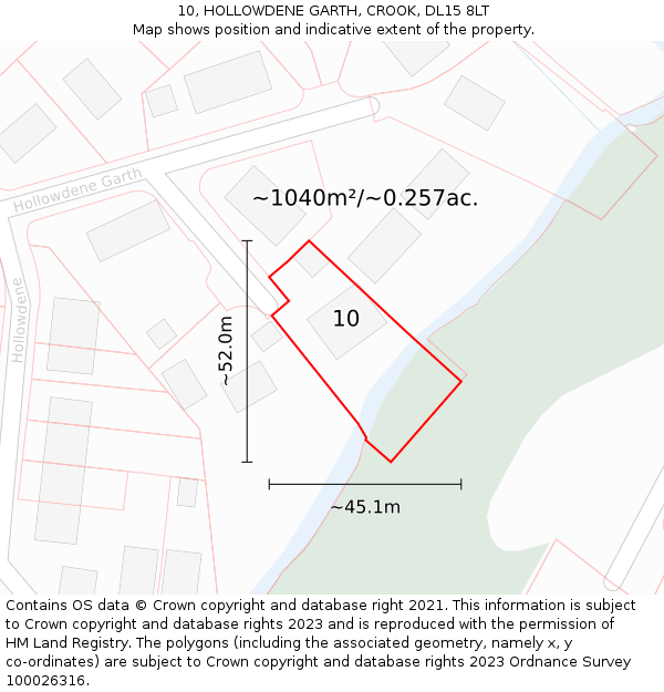 10, HOLLOWDENE GARTH, CROOK, DL15 8LT: Plot and title map