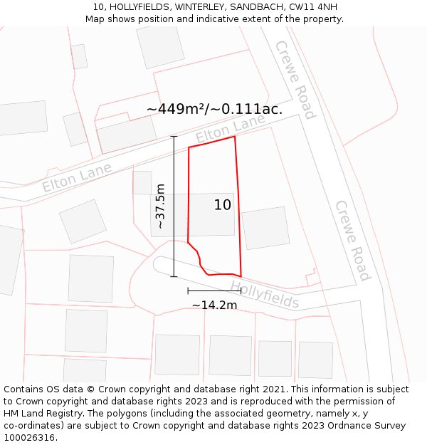 10, HOLLYFIELDS, WINTERLEY, SANDBACH, CW11 4NH: Plot and title map