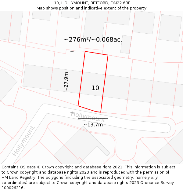 10, HOLLYMOUNT, RETFORD, DN22 6BF: Plot and title map