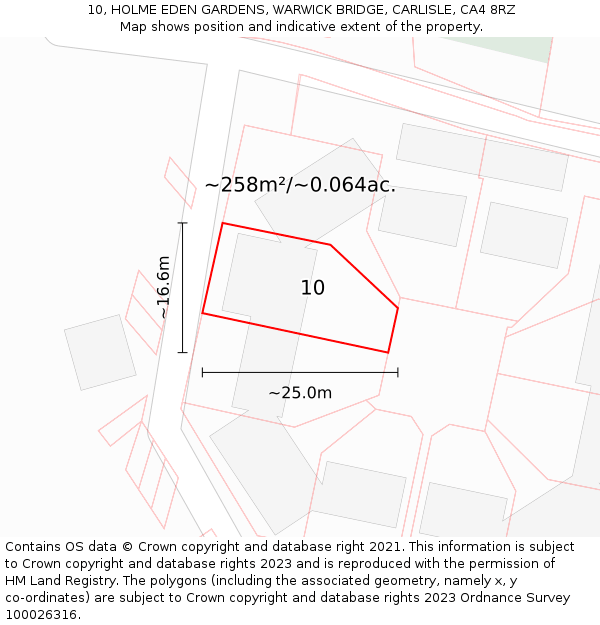 10, HOLME EDEN GARDENS, WARWICK BRIDGE, CARLISLE, CA4 8RZ: Plot and title map