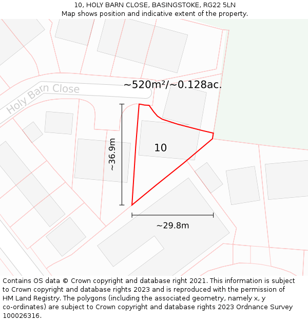 10, HOLY BARN CLOSE, BASINGSTOKE, RG22 5LN: Plot and title map