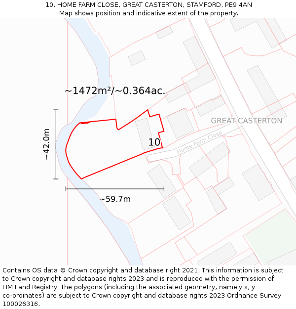 10, HOME FARM CLOSE, GREAT CASTERTON, STAMFORD, PE9 4AN: Plot and title map