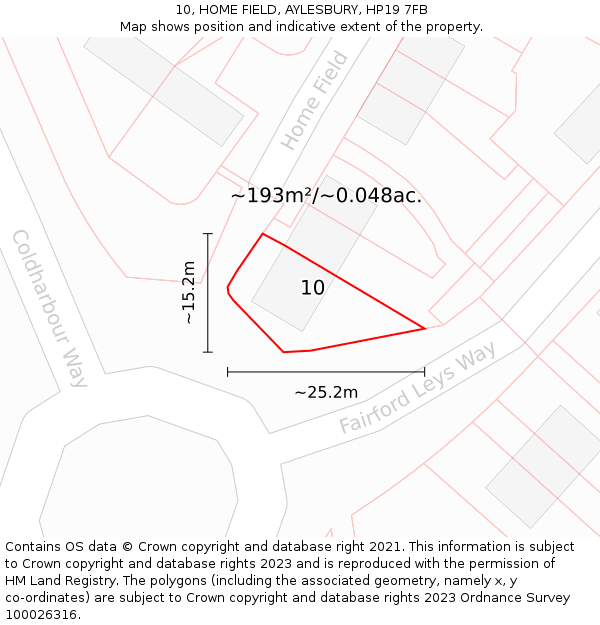 10, HOME FIELD, AYLESBURY, HP19 7FB: Plot and title map