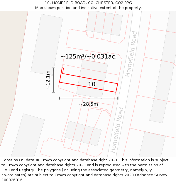 10, HOMEFIELD ROAD, COLCHESTER, CO2 9PG: Plot and title map