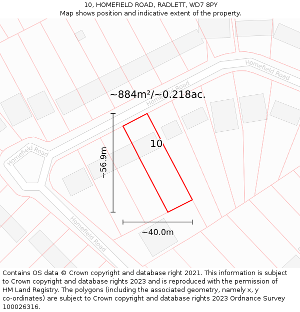 10, HOMEFIELD ROAD, RADLETT, WD7 8PY: Plot and title map