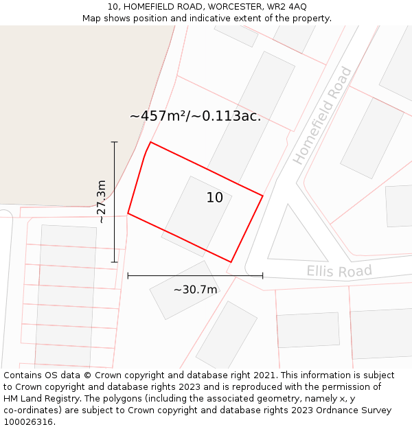 10, HOMEFIELD ROAD, WORCESTER, WR2 4AQ: Plot and title map