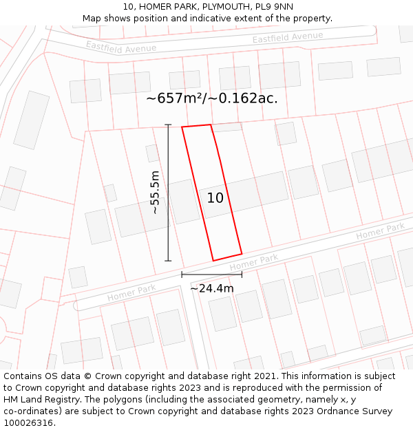 10, HOMER PARK, PLYMOUTH, PL9 9NN: Plot and title map