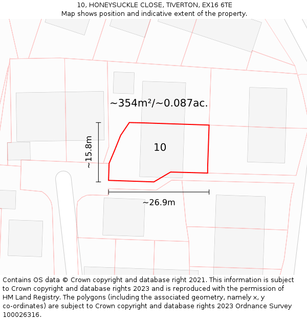 10, HONEYSUCKLE CLOSE, TIVERTON, EX16 6TE: Plot and title map