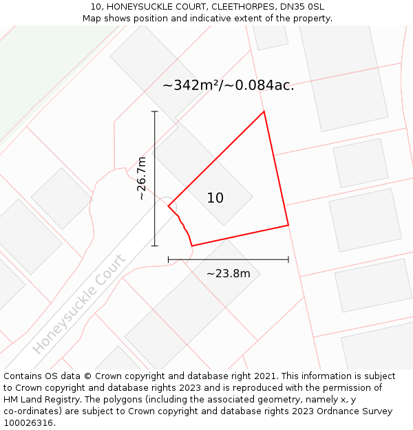 10, HONEYSUCKLE COURT, CLEETHORPES, DN35 0SL: Plot and title map