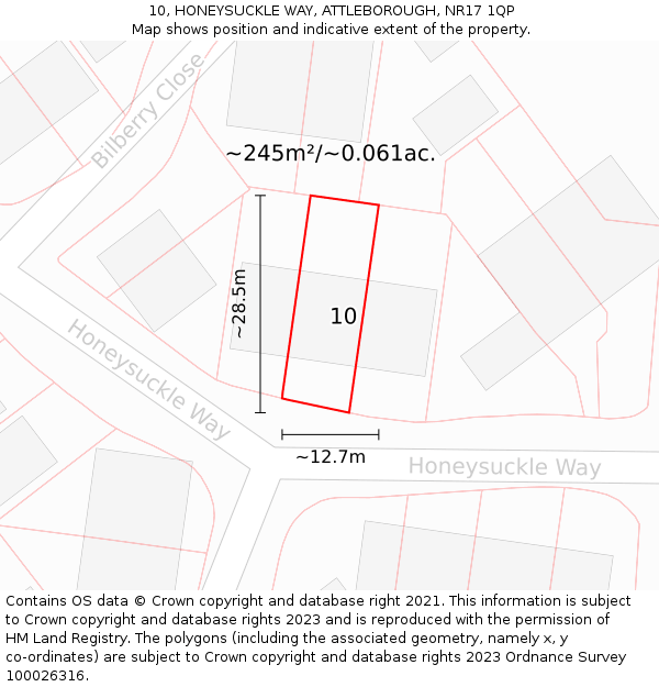 10, HONEYSUCKLE WAY, ATTLEBOROUGH, NR17 1QP: Plot and title map